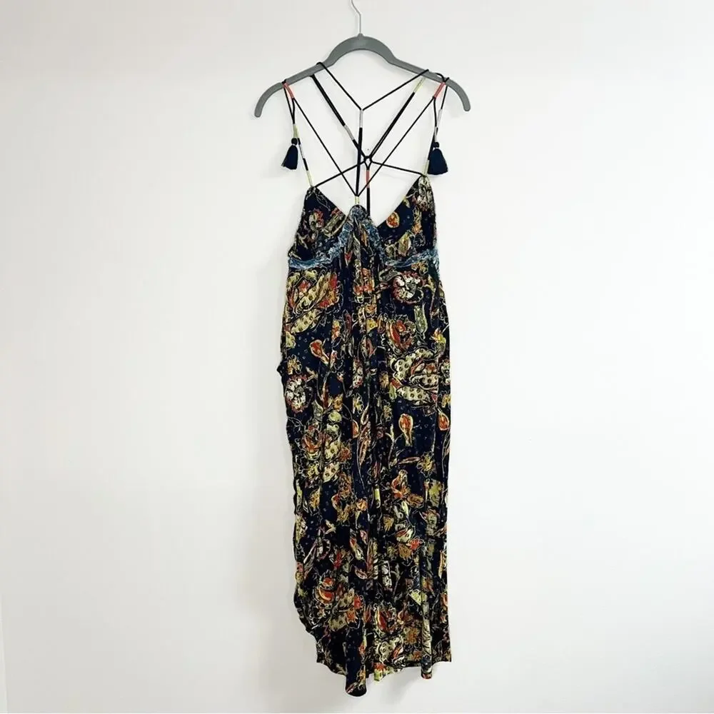 Free People Garden Party Cotton Blend Knit Dress In Black Combo Size XS